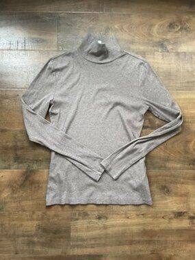 H&M Ribbed Turtleneck Long Sleeve Top Tan Neutral Layering Large